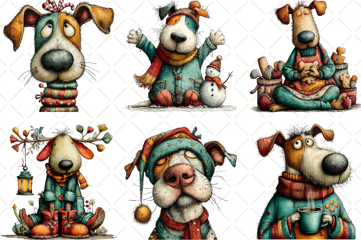 Whimsical Christmas Dog Clipart, an Illustration by Black Bird Studio (Photo 5 of 6)