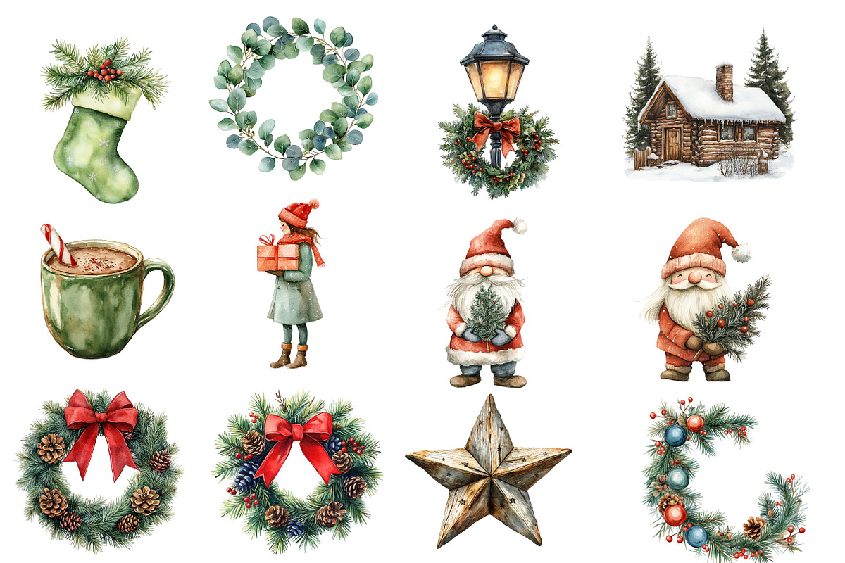 Watercolor Neutral Christmas Clipart, an Illustration by Designworld (Photo 2 of 6)