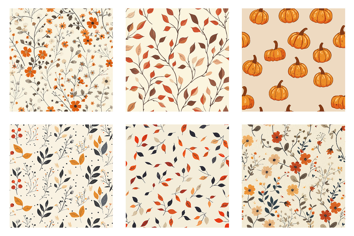 Pumpkin Floral Thanksgiving Patterns, a Texture Illustration by Dream Creation (Photo 2 of 5)
