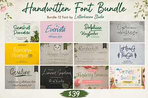 Handwritten Font Bundle - 12 Fonts, a Handwritten Font by Letterhanna Studio