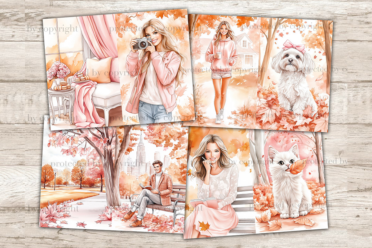 Pink Autumn Junk Journal Pages, a Seasonal Illustration by GlamArtZhanna (Photo 7 of 10)
