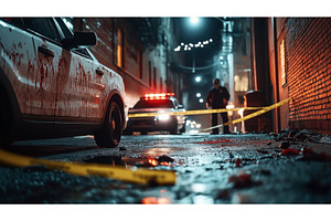 Nighttime crime scene in an alley, an Architecture Photo by Sergey Kotenev