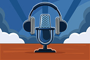 Retro microphone and headphones, a Technology Illustration by zyxroun shop (Thumbnail 1 of 3)
