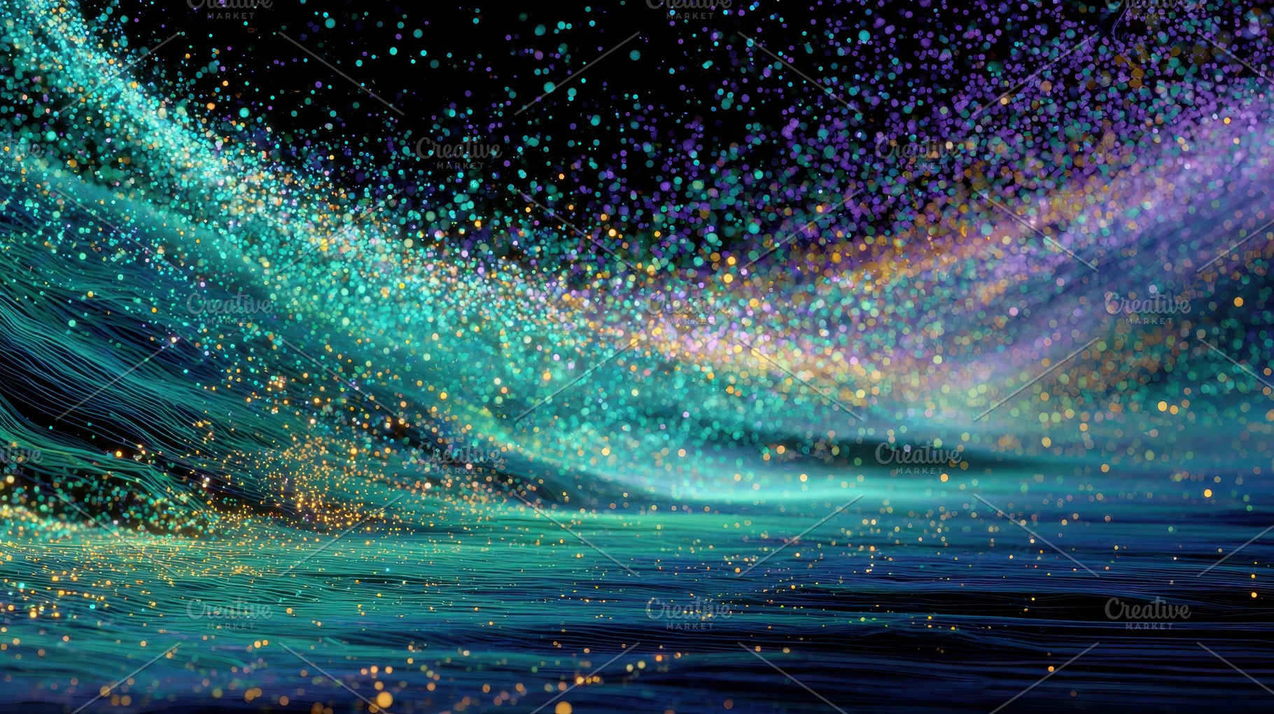 Sparkling teal and gold particles fl, an Abstract Photo by Pixeness Studio