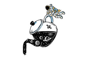 Universe in the teapot illustration, a Food Illustration by gunaonedesign