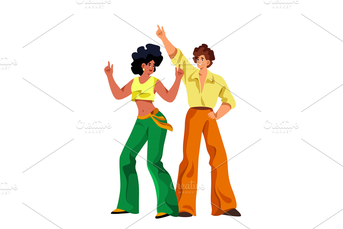 Pair dancing retro disco, couple, a Person Illustration by Elegant Solution