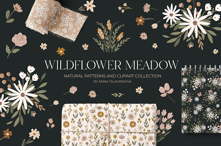 Wildflower Meadow pattern & clipart