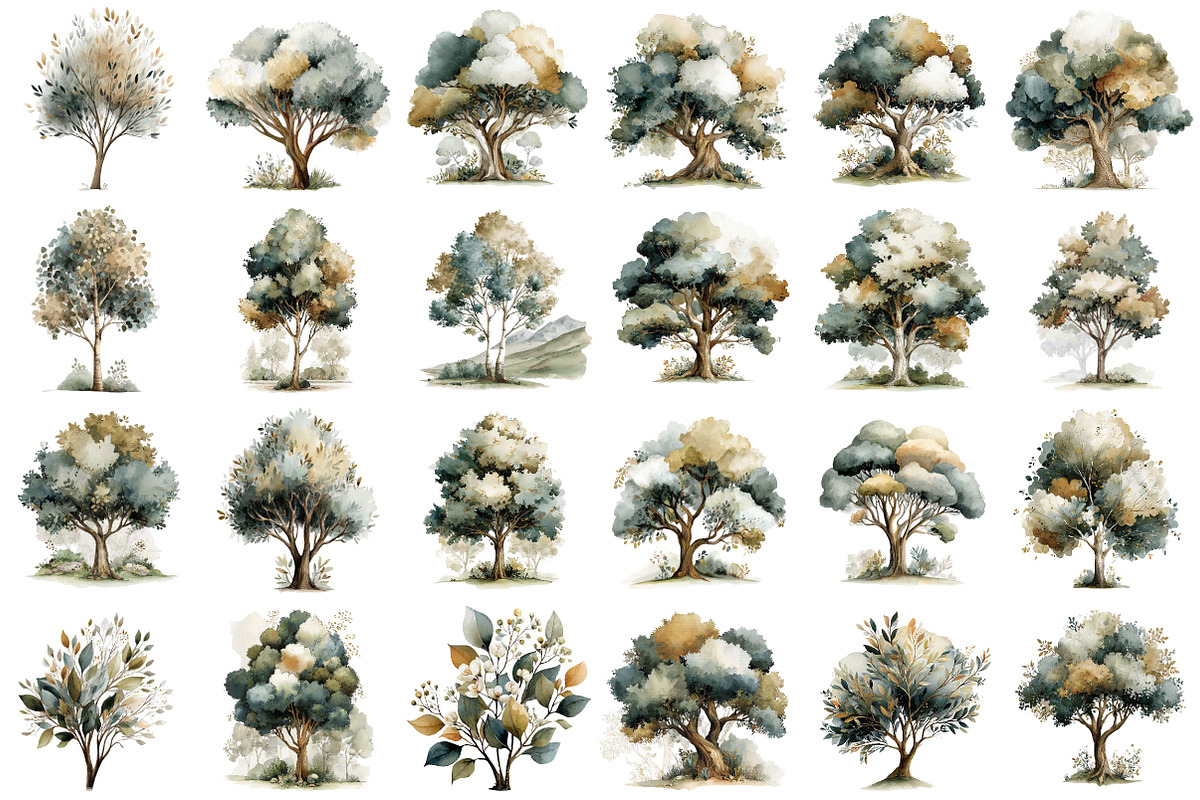 Neutral watercolor tree clipart set, an Object Illustration by DreamCafeArt (Photo 4 of 6)