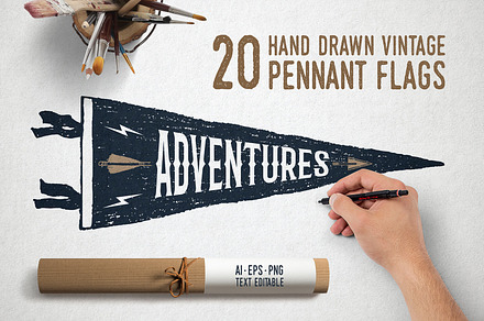 Pennant Flags. 20 Hand Drawn Badges