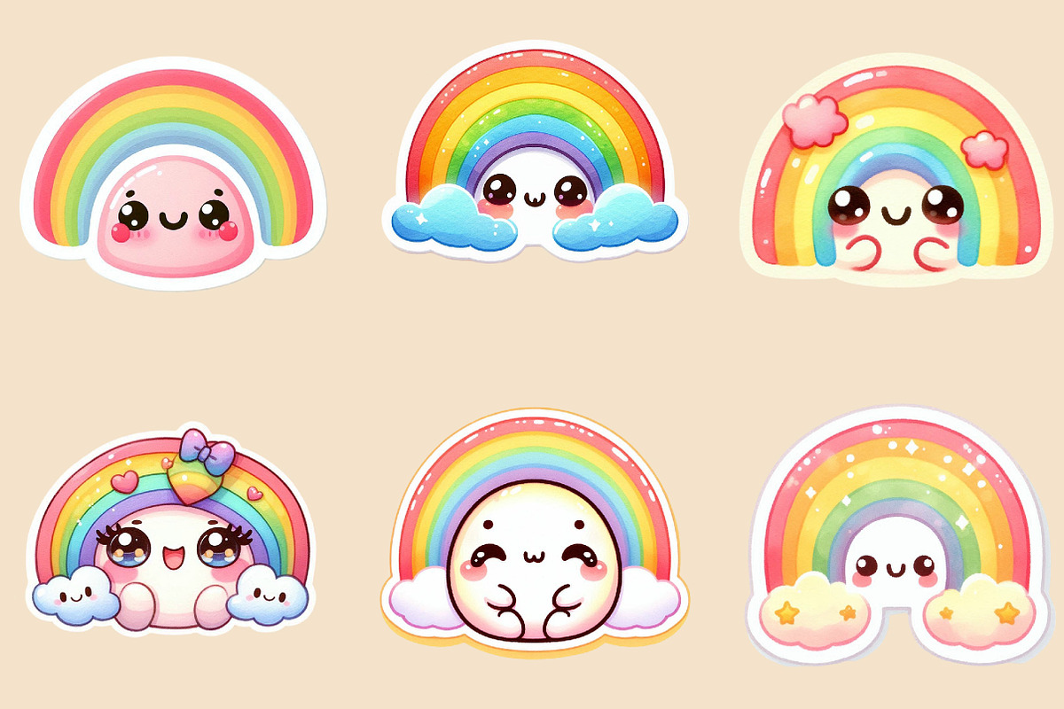 Kawaii Rainbow Stickers PNG, an Illustration by Creative Art (Photo 2 of 9)