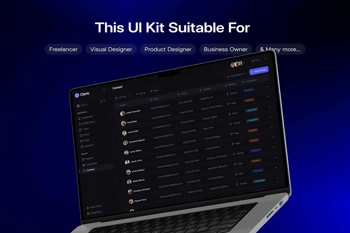 Clario CRM Platform Dashboard UI Kit, an UI Kit Template by Lumina_ui_ux202 (Photo 3 of 7)