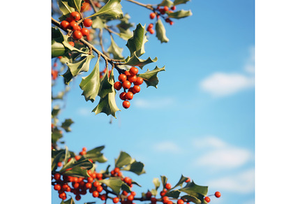 Holly tree branches with berries and, a Holiday Photo by Lermont51