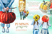 Watercolor Pumpkin Season Clipart, a Seasonal Illustration by ArtCreationsDesign (Thumbnail 2 of 22)