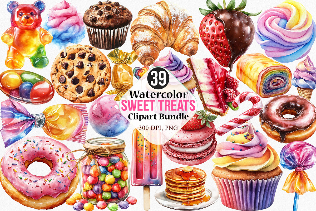 Watercolor Sweet Treats Clipart, an Illustration by Canvas Craft (Photo 1 of 7)