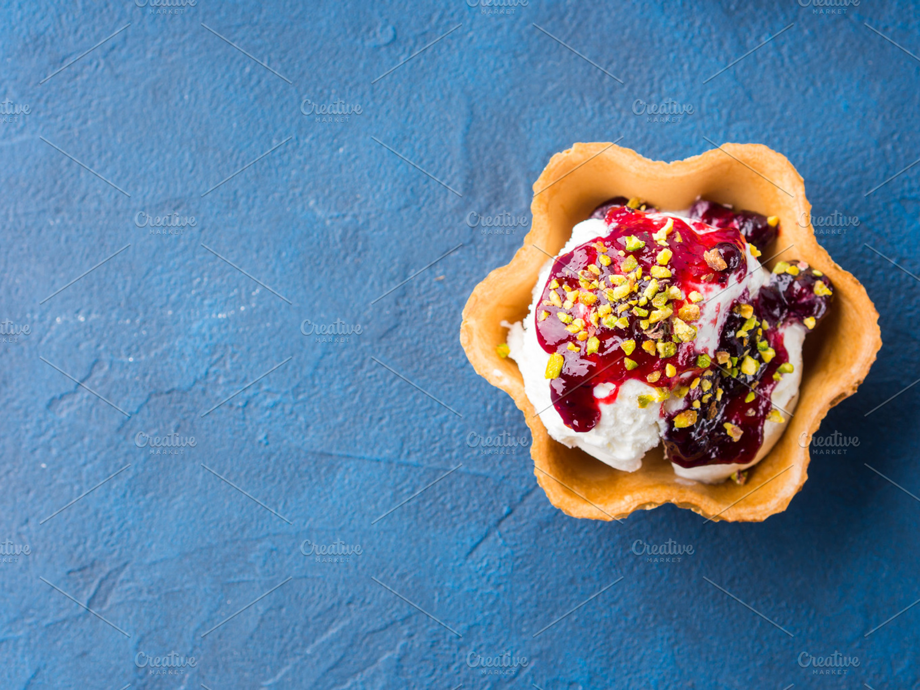 Vanilla ice cream scoops in waffle cup featuring ice, cream, and cup, a ...
