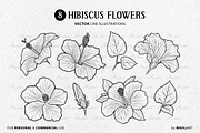 Hibiscus Flower Vector Line Art Set, an Illustration by MadliArt (Thumbnail 3 of 4)