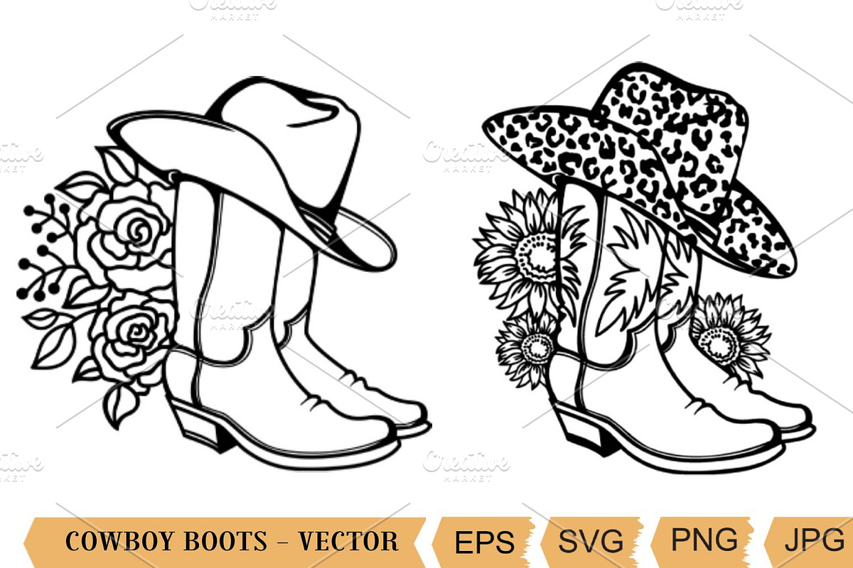 Cowboy boots floral decoration vector, image size:1200x800