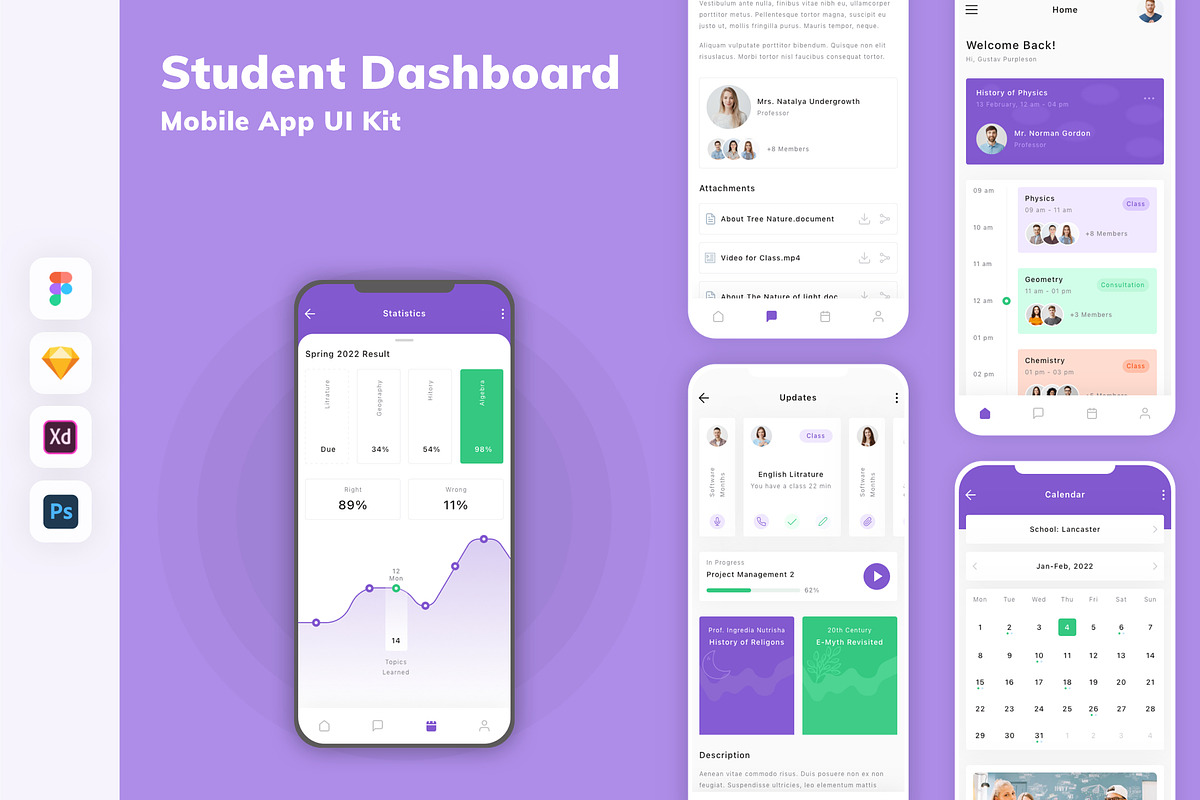 Student Dashboard Mobile App UI Kit, an UI Kit Template by uicube
