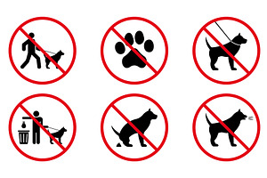 Ban Dog Black Silhouette Icon Set, an Animal Illustration by Vector Creator