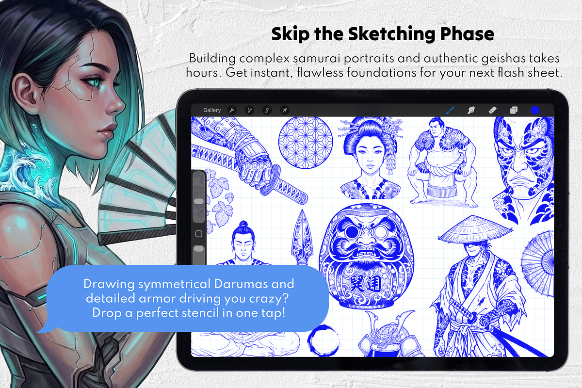250 Japanese Tattoo Procreate Stamps, a Brush Add-On by Selentaori Studio (Photo 5 of 11)