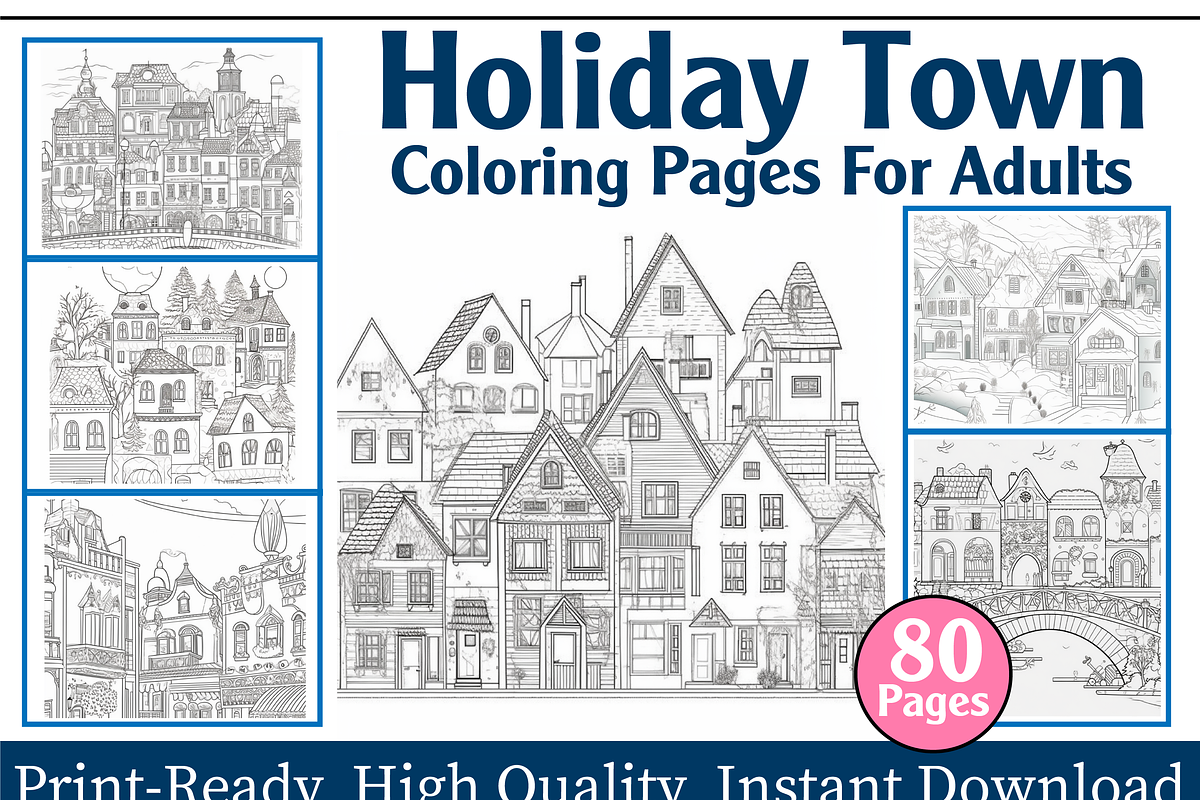 Holiday Town Coloring Page For Adult, an Animal Illustration by maggiesar (Photo 1 of 4)