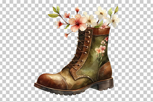 Boots With Spring Flowers PNG