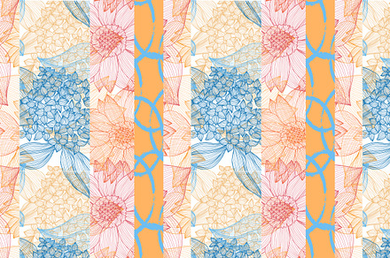 Sunflower Hydrangea Seamless Pattern