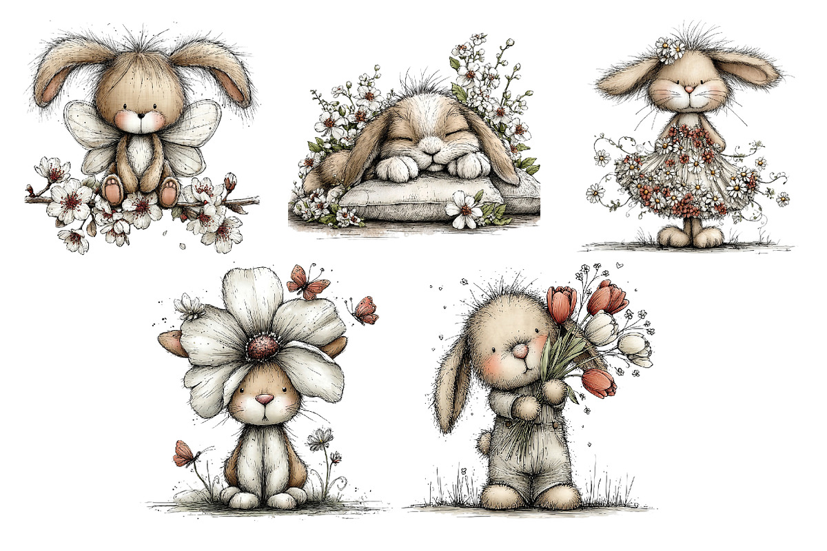 Whimsical Spring Bunny Clipart, an Illustration by Dream Creation (Photo 5 of 5)