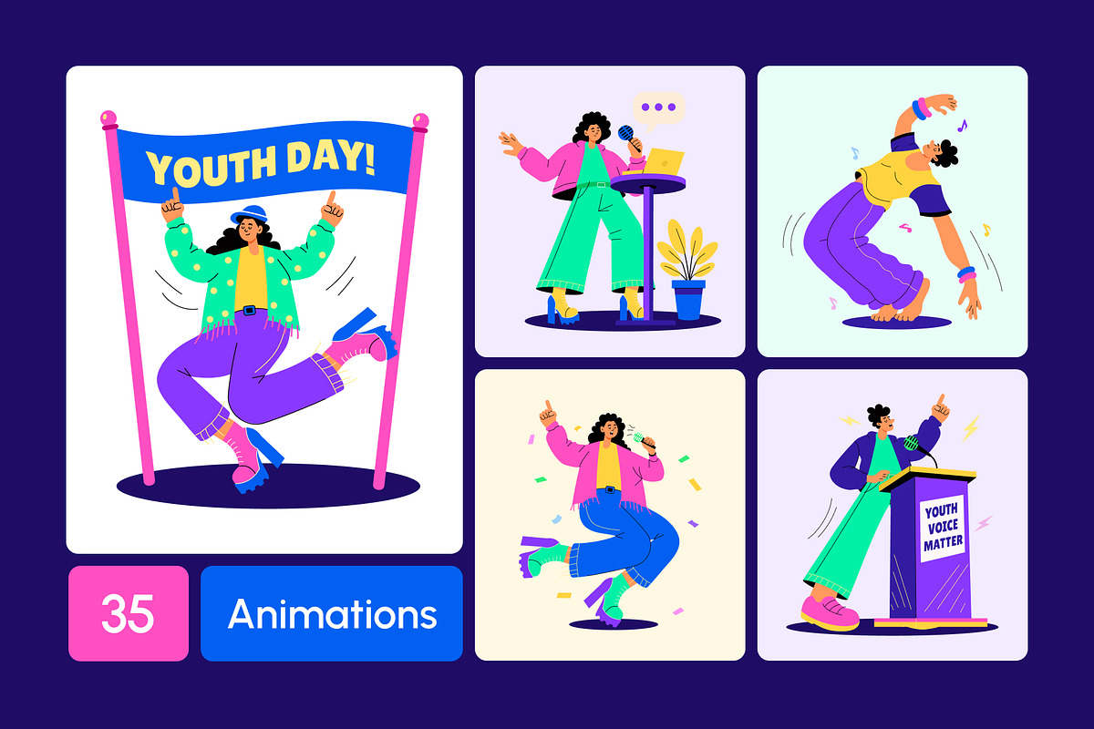 35 Animated Youth Day Illustrations, a Person Illustration by Creative Stall (Photo 1 of 4)