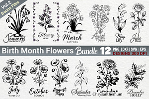 Birth Month Flowers SVG PNG Bundle, an Illustration by Actual Pixel