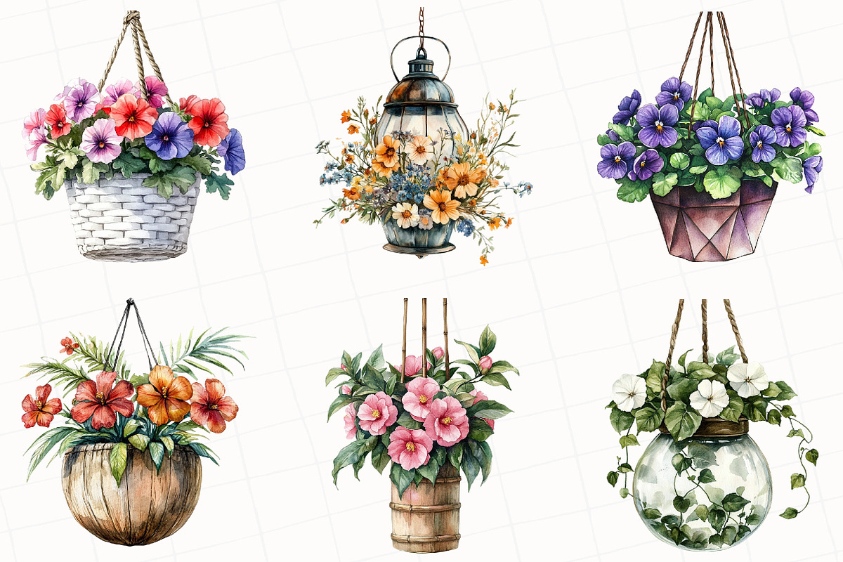 Flower Hanging Plant Vase Clipart, an Illustration by OK Design (Photo 3 of 5)