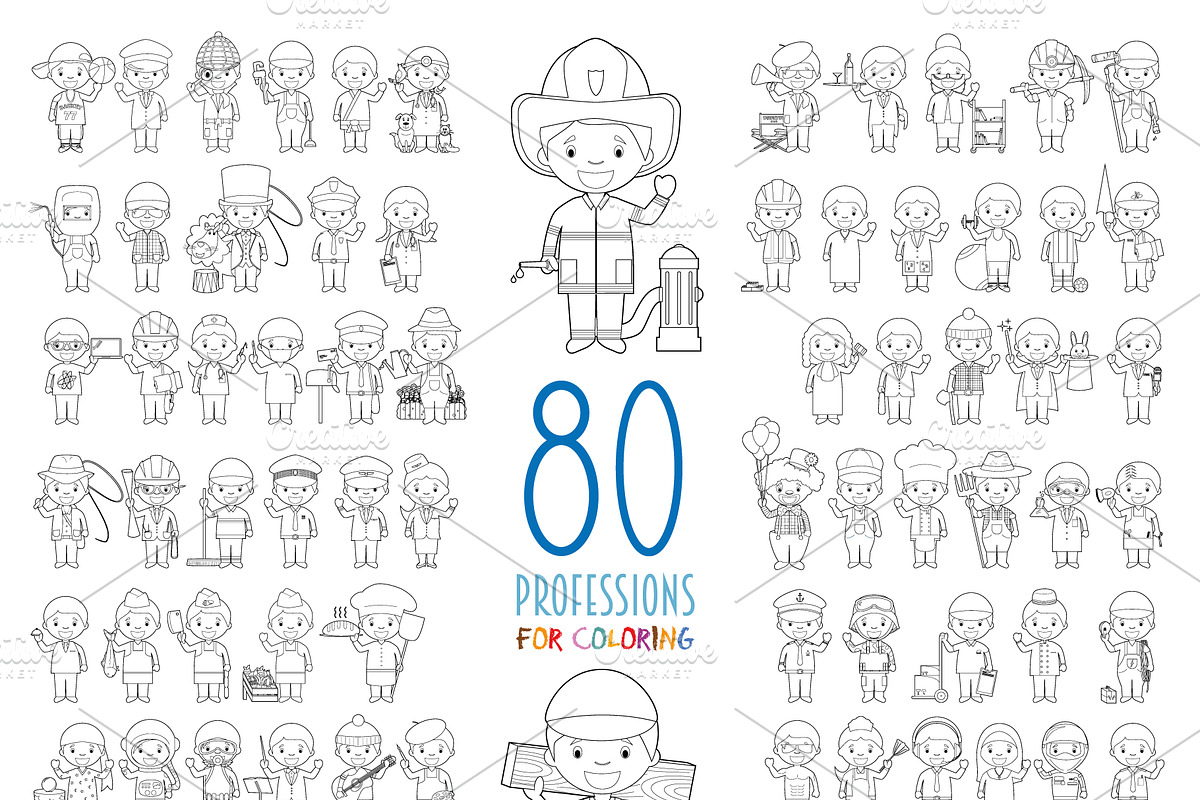 80x Professions for Coloring, an Education Illustration by asantosg (Photo 2 of 17)