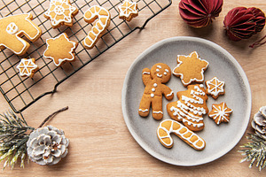 Christmas gingerbread cookies decorating with white icing for ho, a Holiday Photo by Olena Rudo
