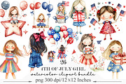 Watercolor 4th of July Girl Clipart, an Illustration by Designking (Thumbnail 1 of 5)