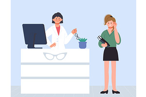 Young woman chooses glasses at, a Person Illustration by LadadikArt