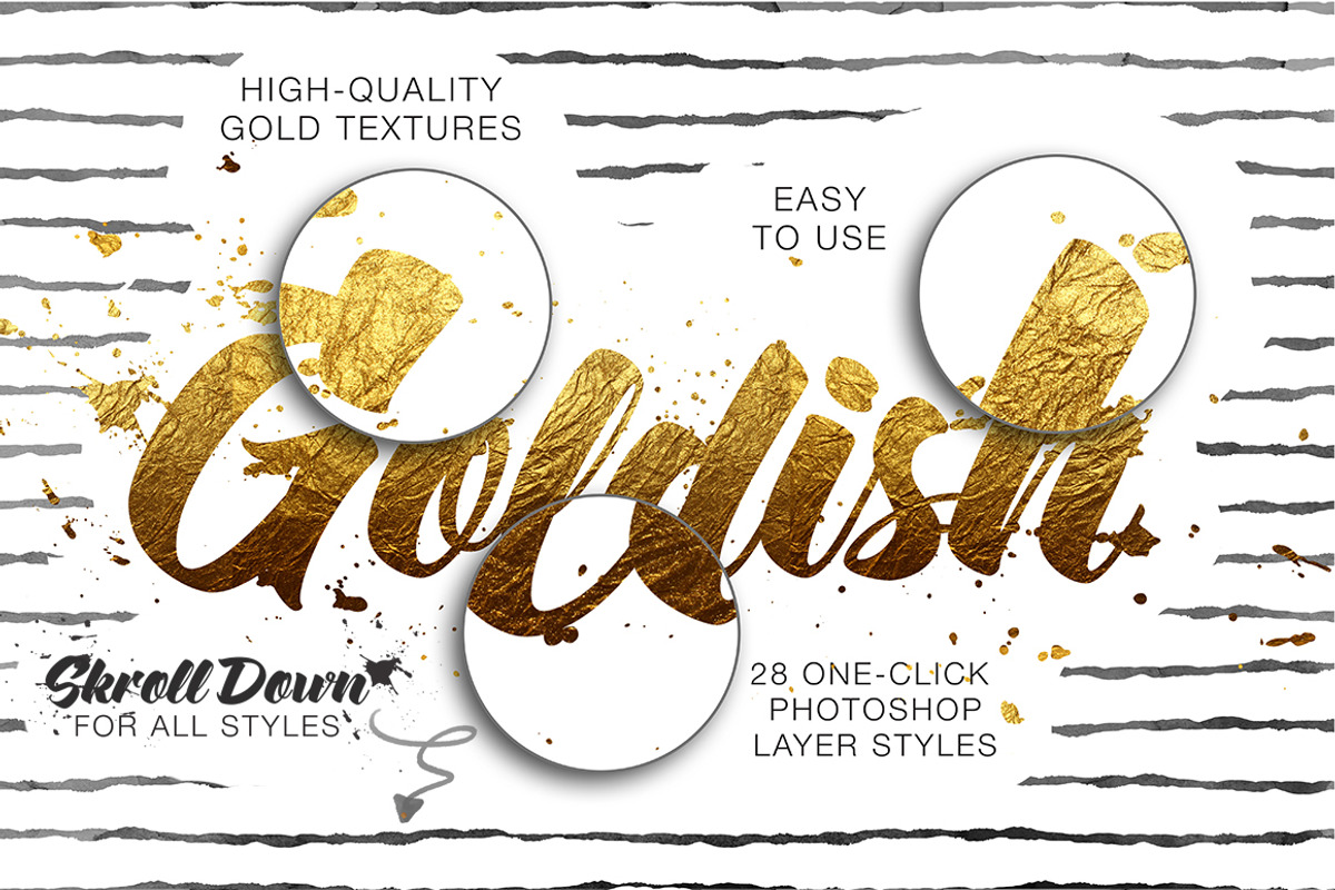 Goldish Kit. Gold Styles with Extras, a Layer Style Add-On by Ruslan Zelensky (Photo 3 of 5)