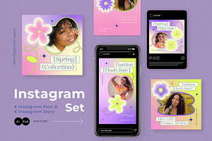 Purple Spring Fashion Instagram Pack, a Social Media Template by graphicook