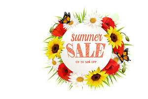 Summer Sale Background With Flowers