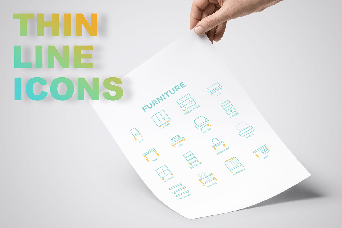 Furniture | 16 Thin Line Icons Set, an Outline Icon by Alex Blogoodf (Photo 3 of 11)