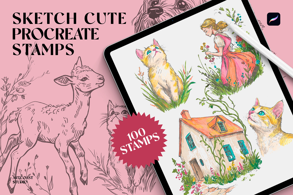 Sketch Cute Procreate Stamps, a Shape Add-On by Spasibenko Art (Photo 3 of 4)