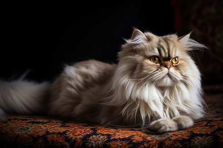 Regal Persian cat sitting on a velve, a Photo by SaroStock
