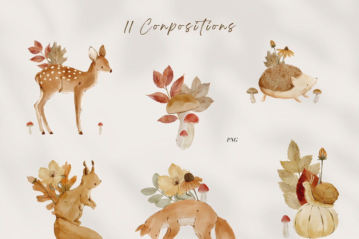 Woodland Watercolor Autumn Set, an Animal Illustration by Jenteva Art (Photo 3 of 15)