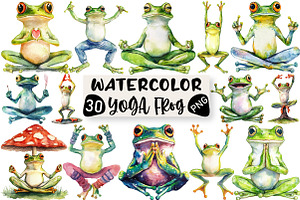 YOGA Frog Sublimation Clipart, an Illustration by Black Bird Studio