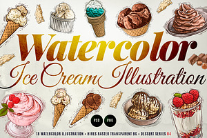 Ice Cream Watercolor Illustration