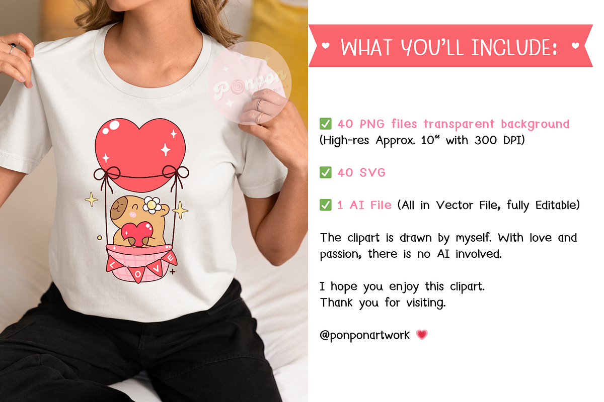 Groovy Capybara Valentine Clipart, an Animal Illustration by ponponartwork (Photo 4 of 5)