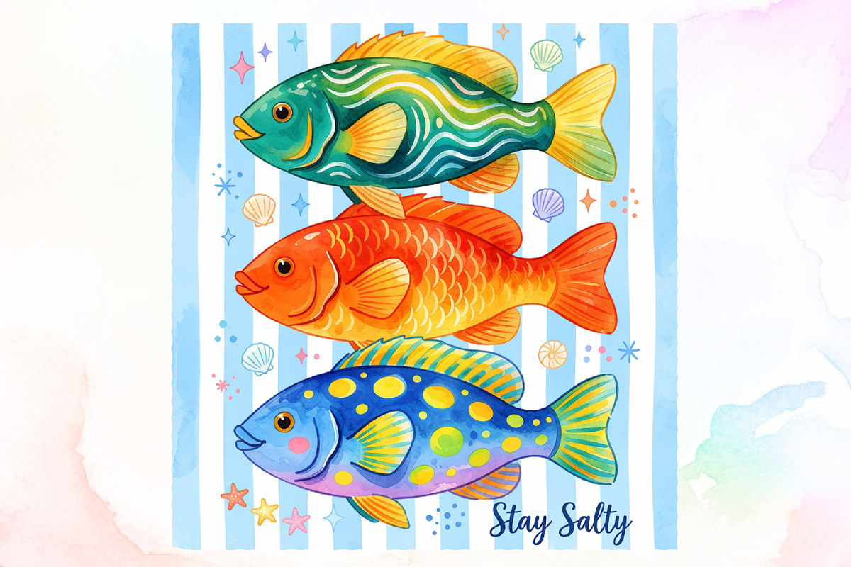 Colorful Fish Stay Salty Summer PNG, a Work Illustration by Sublimation Artist (Photo 1 of 9)