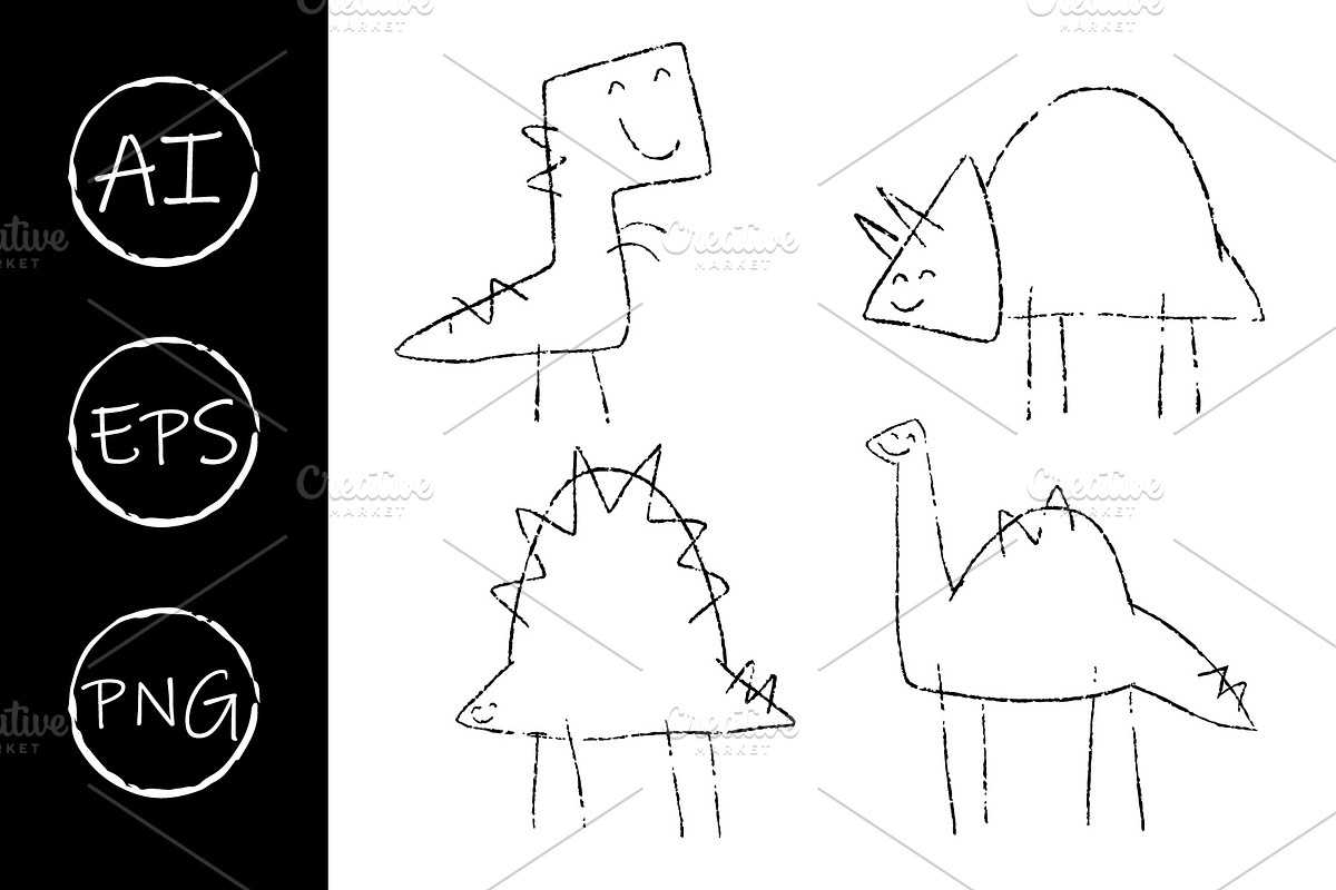 Cute dinosaurs hand drawn., an Illustration by DeShoff Art (Photo 1 of 4)