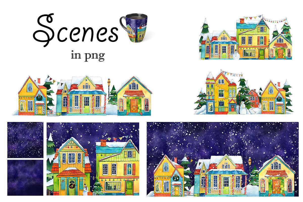 Winter Village Watercolor Set, an Illustration by Daria's Magic World (Photo 4 of 5)