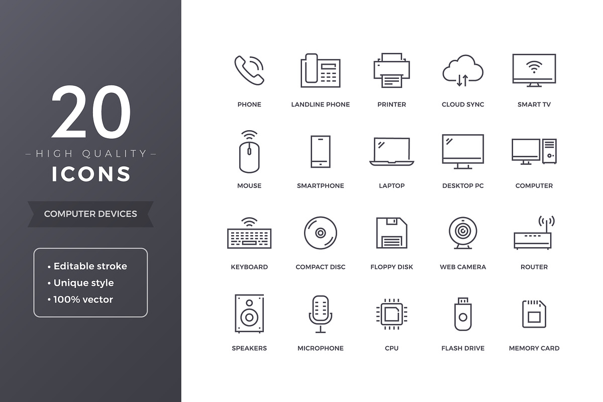 Computer Devices Icons, an Outline Icon by filborg
