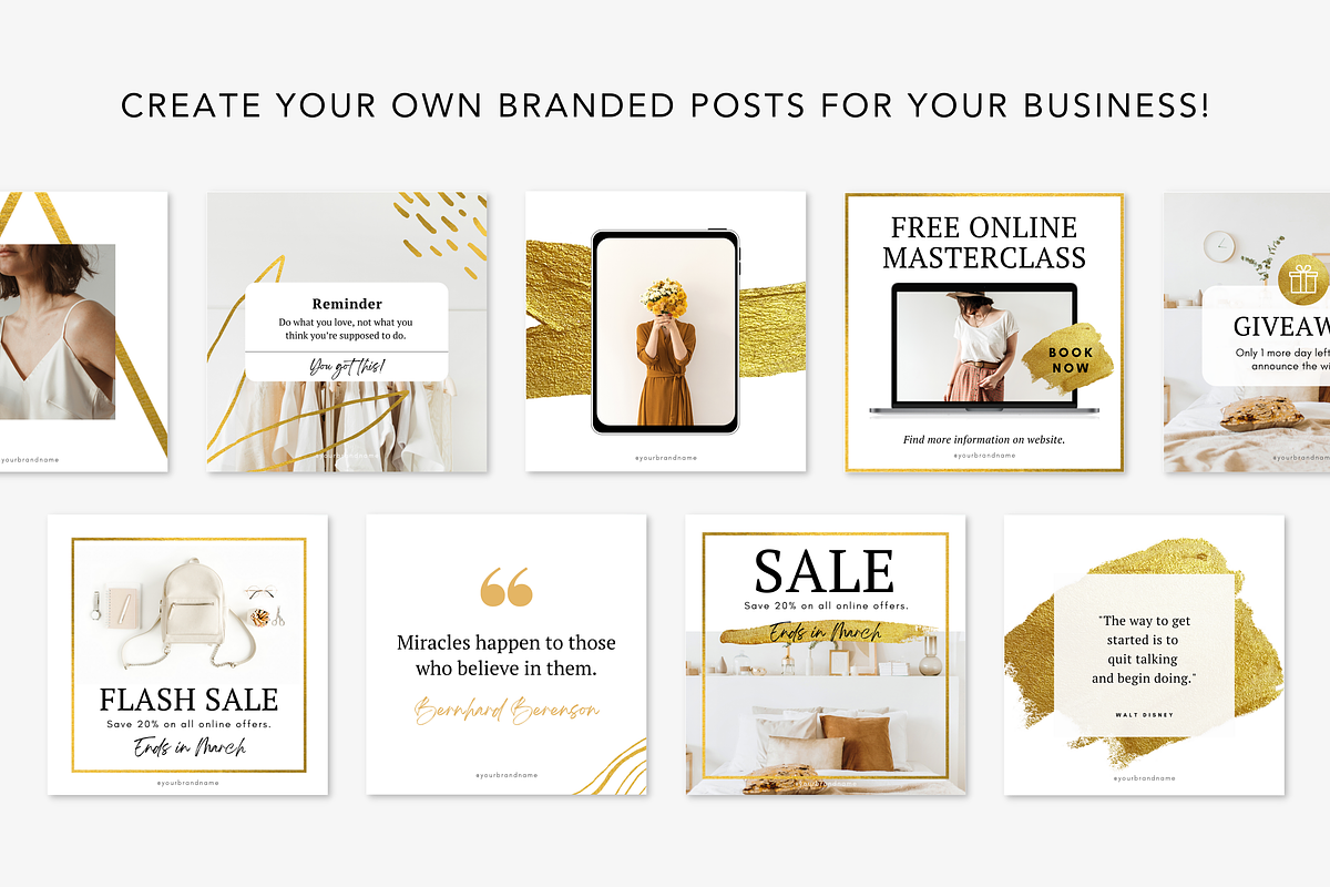Gold Instagram Canva Templates, a Social Media Template by DeeBeeDesign